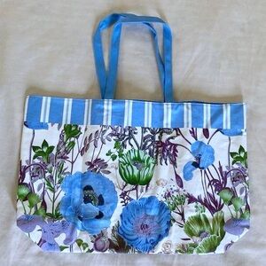 NWOT Estée Lauder Large Canvas Tote Blue Stripe Poppy Floral Print Fully Lined